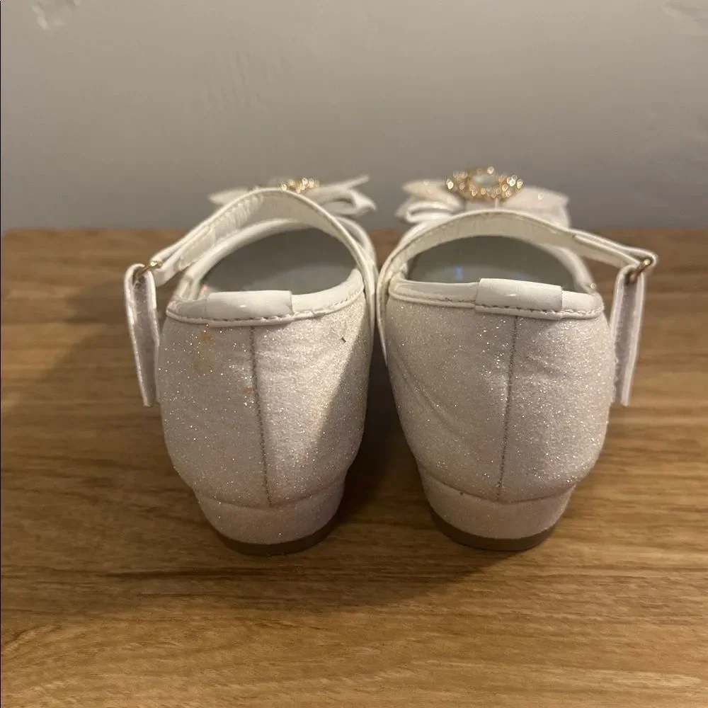 Stelle Flower Girl White Glittery Princess Crown Mary Jane Dress Shoes Size 10